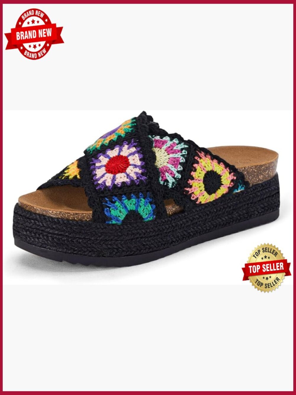 Women Platform Espadrille Sandals Floral Crochet Cork Slide Sandals